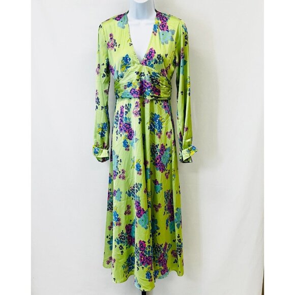 NWT ASOS Design Satin Floral Midi Tea Dress Size 4 Button Front Fluted Sleeves - Picture 1 of 14